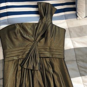 Bcbg maxazria one shoulder bronze dress with slit